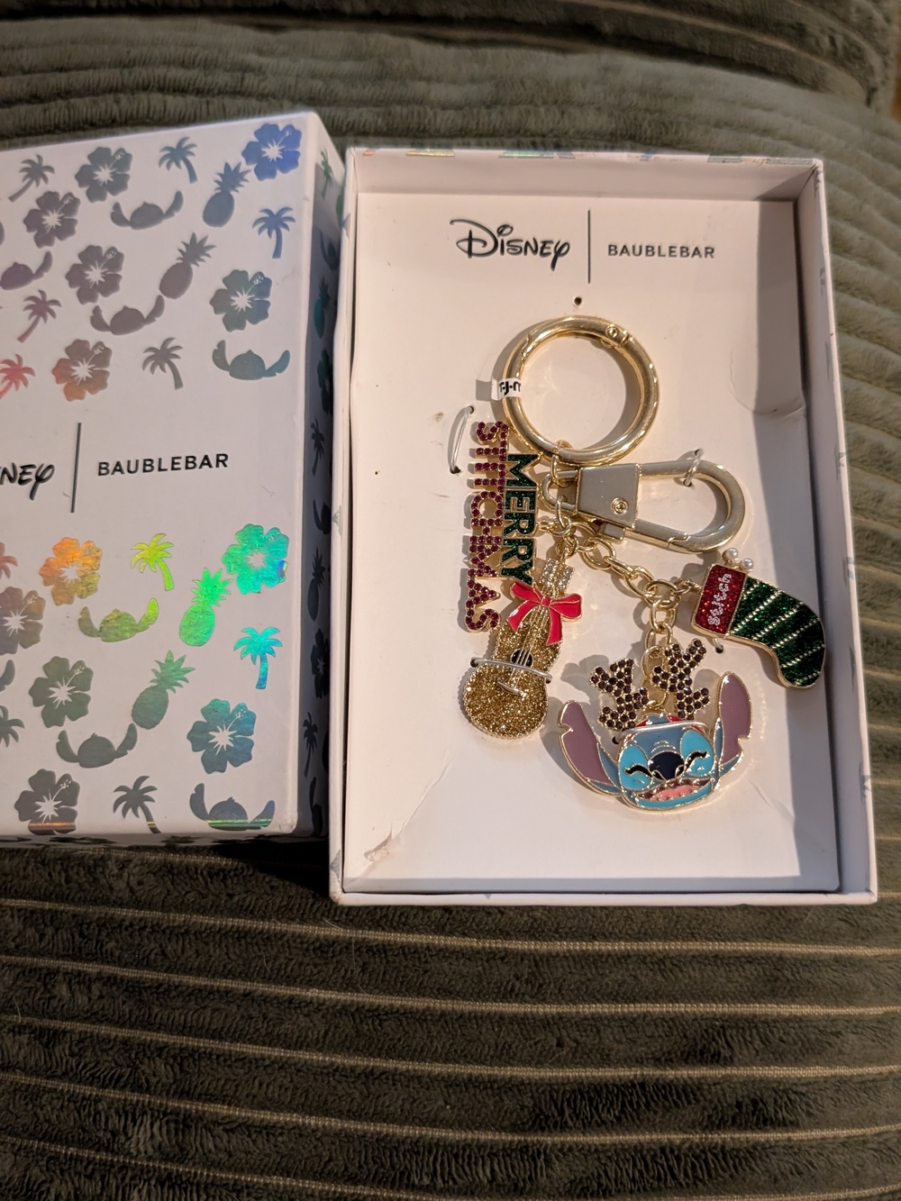 BaubleBar Gold Stitch Holiday Charm Keychain - Blue, Green, Red